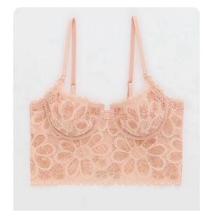 Aerie Show Off Coquette Lace Unlined Bra — Dusty Pink with Rose Gold Accents